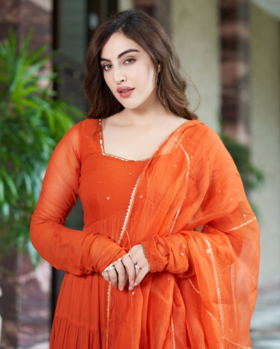 Rachna Orange Embroidered Georgette Suit Set