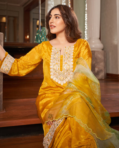 Seedit Yellow Solid Silk Suit Set