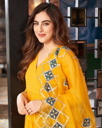 Resham Yellow Gotapatti Georgette Suit Set