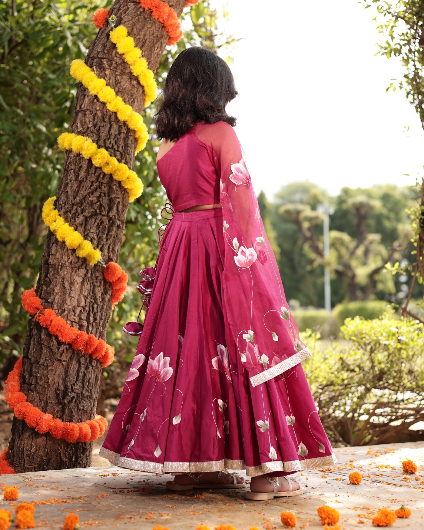 Berry Purple Handpainted Chanderi Lehenga Set