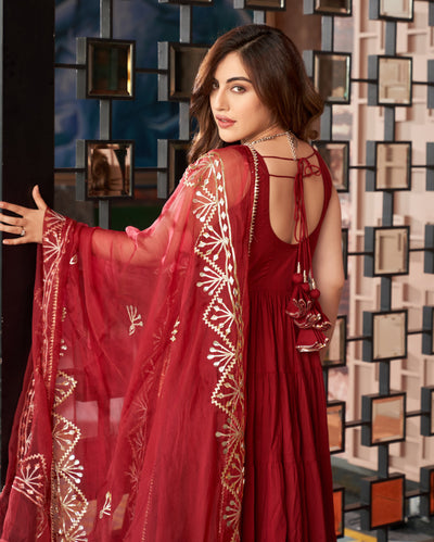 Chandni Maroon Gotapatti Cotton Suit Set