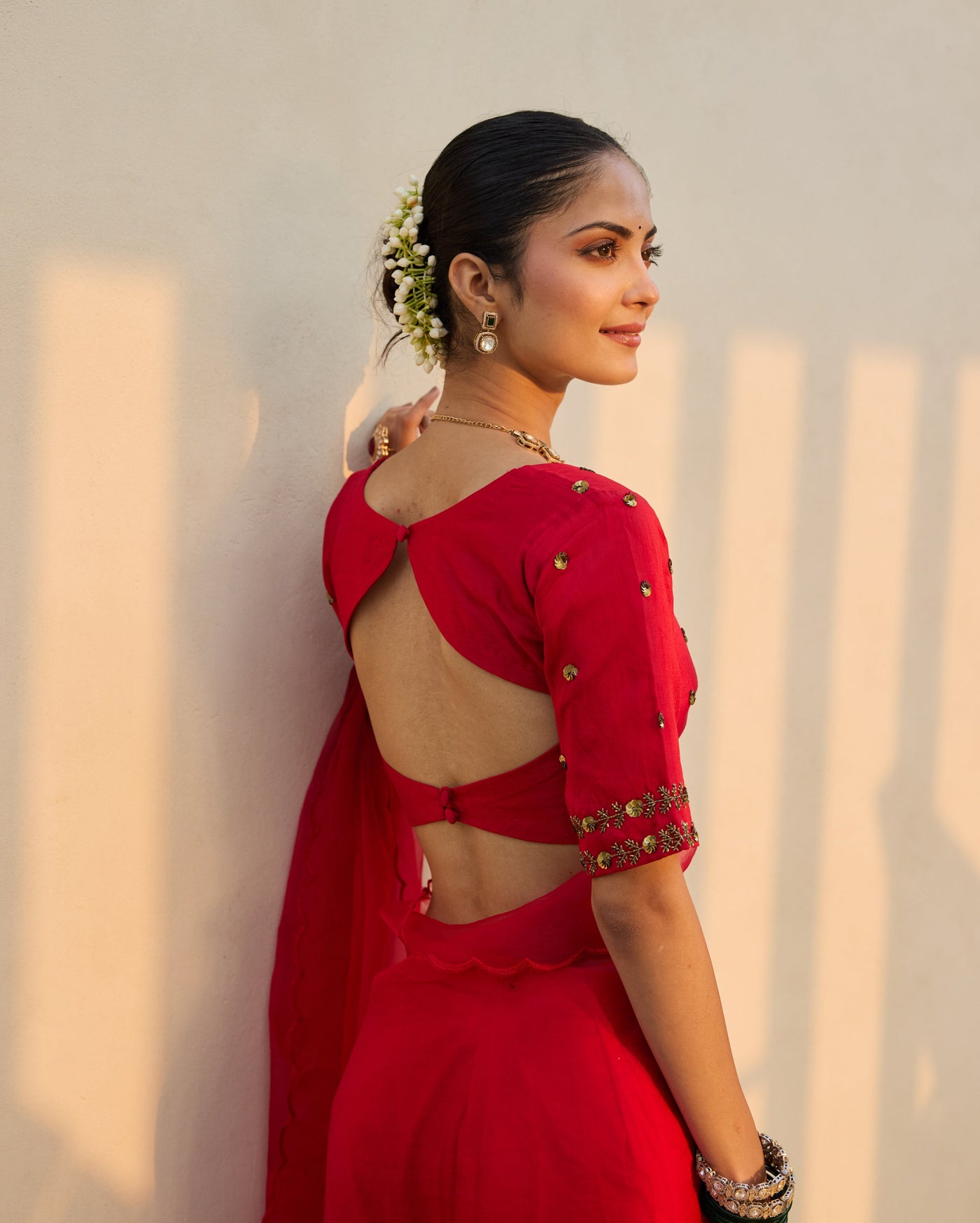 Wildflower Muse Red Silk Embroidered Blouse