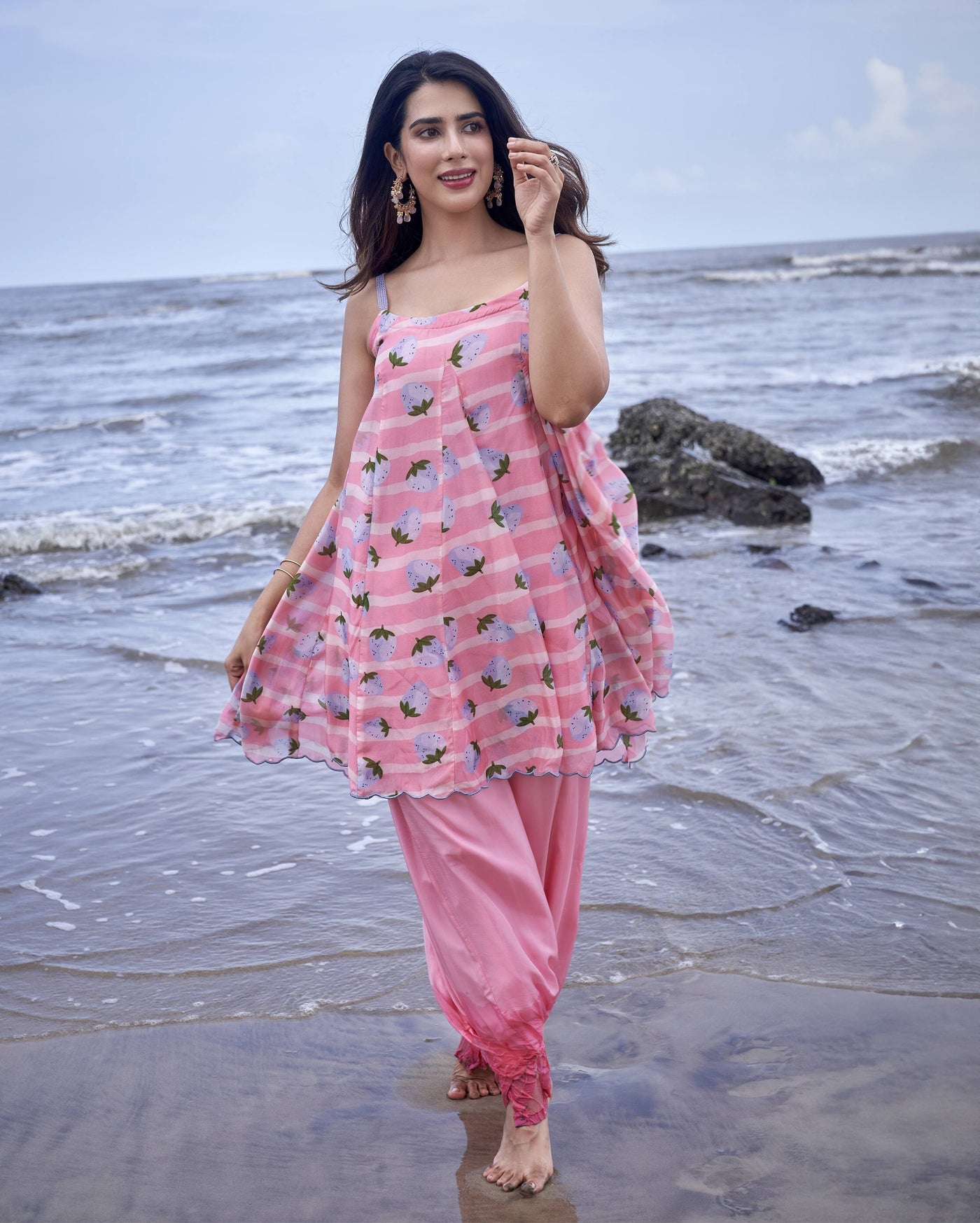 Berry Burst Pink Printed Silk Coord Set