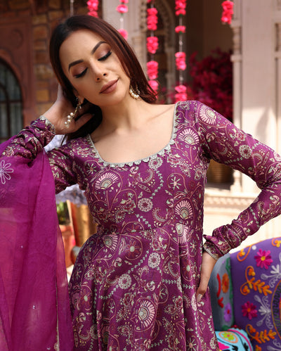 Floral Lavender Hues Printed Chanderi Suit Set