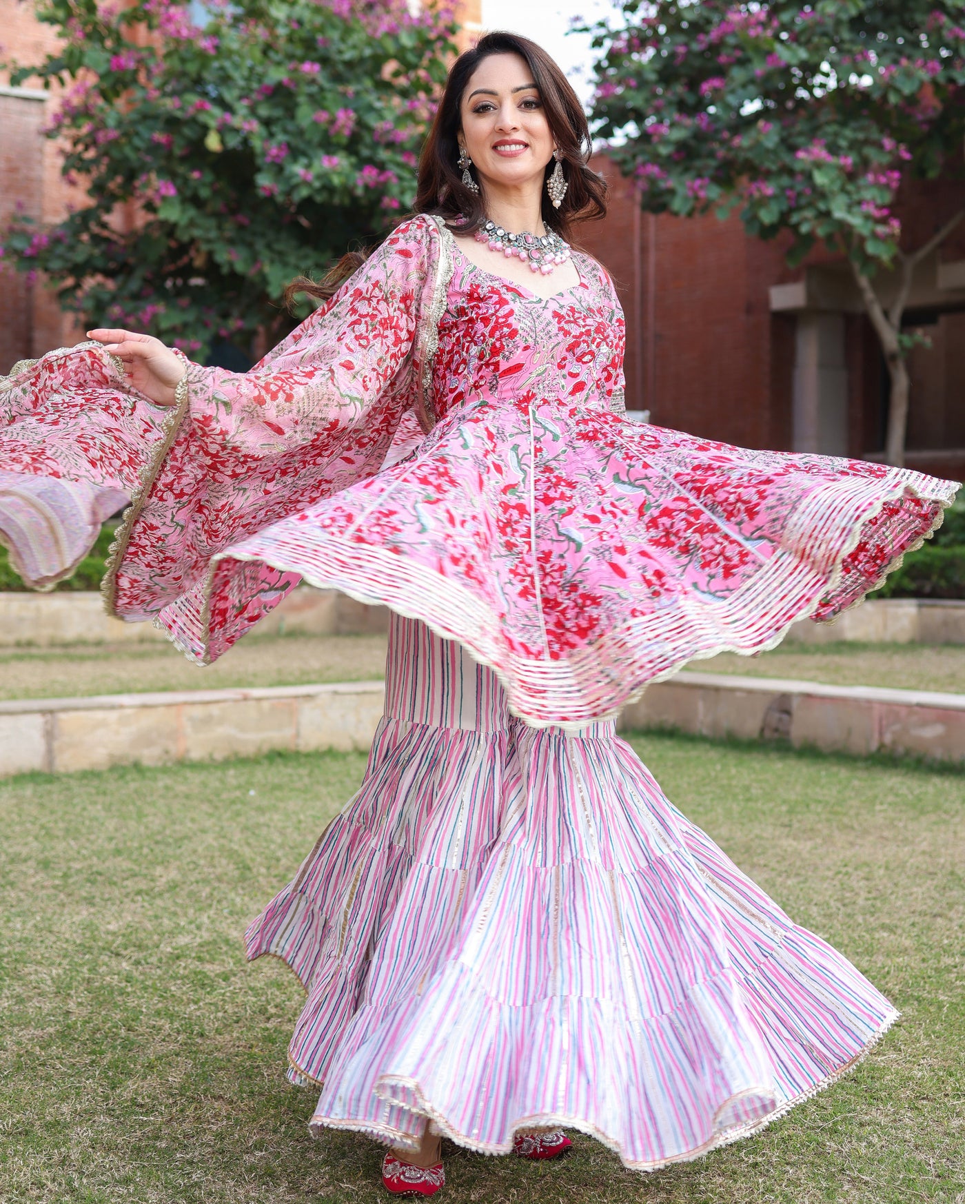 Tickled Pink Handblock Sharara Set