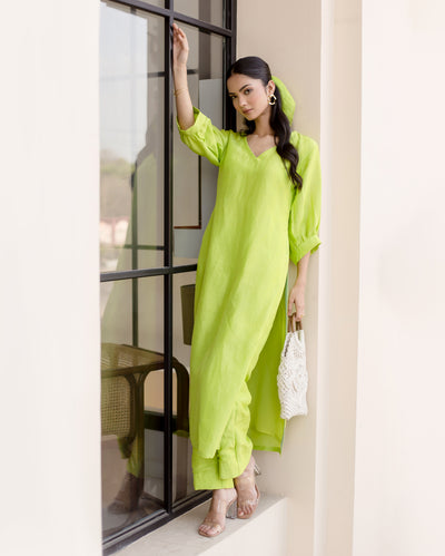 Lush Green Solid Linen Georgette Coord Set