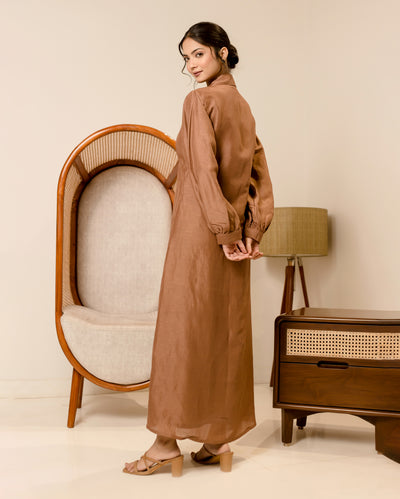 Supreme Brown Solid Linen Georgette Shirt Dress