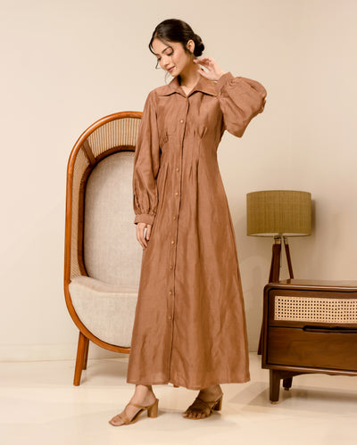 Supreme Brown Solid Linen Georgette Shirt Dress