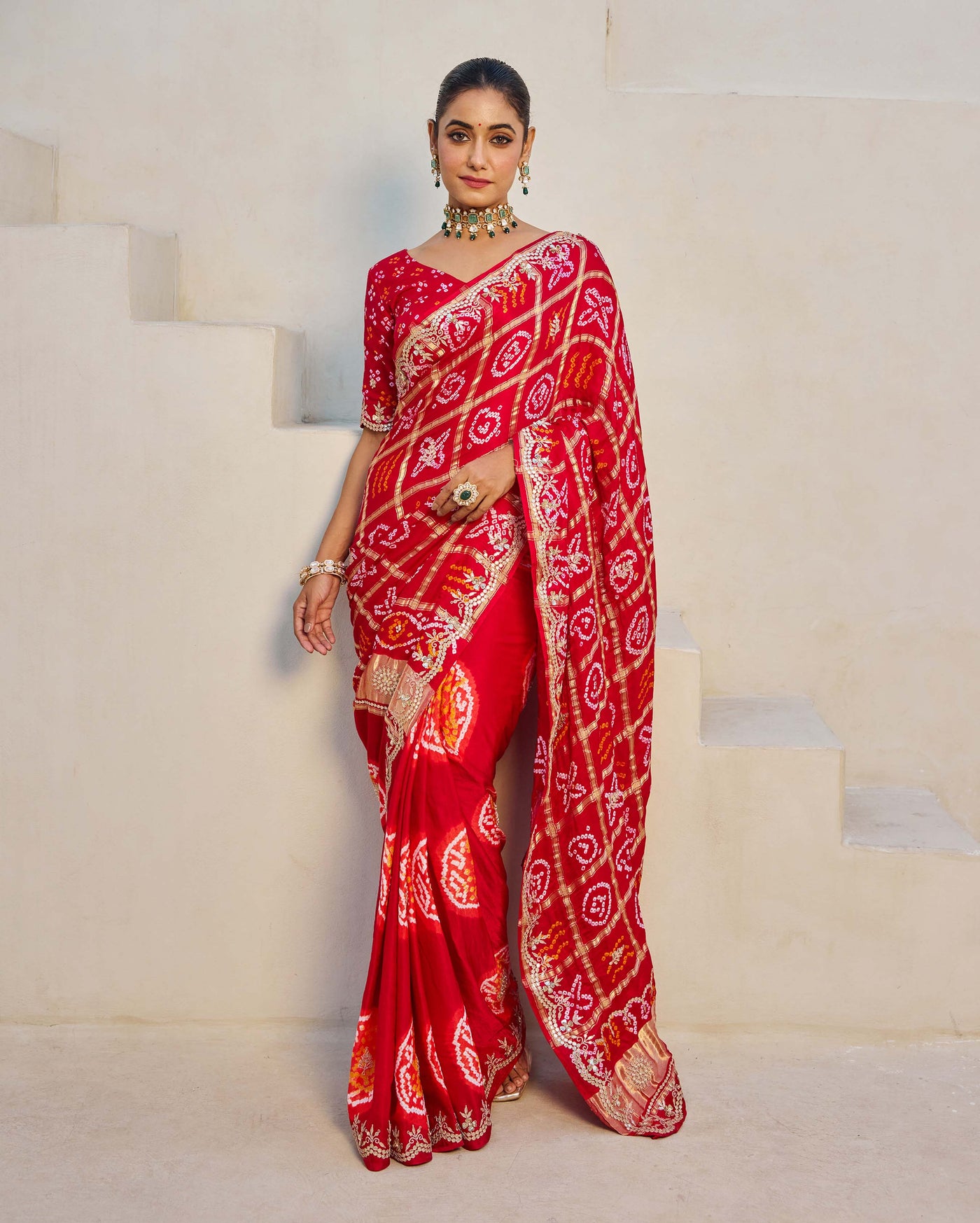 Dazzling Red Silk Bandhani Saree