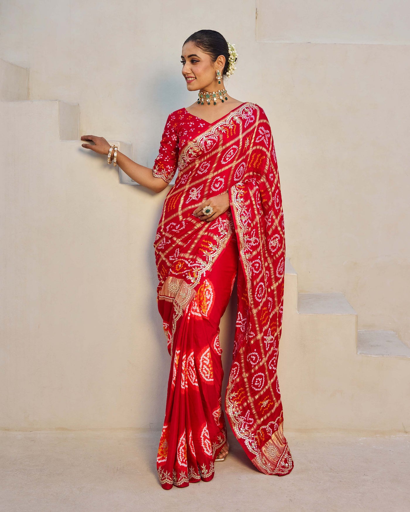 Dazzling Red Silk Bandhani Saree