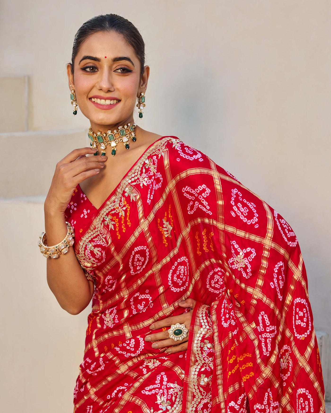 Dazzling Red Silk Bandhani Saree