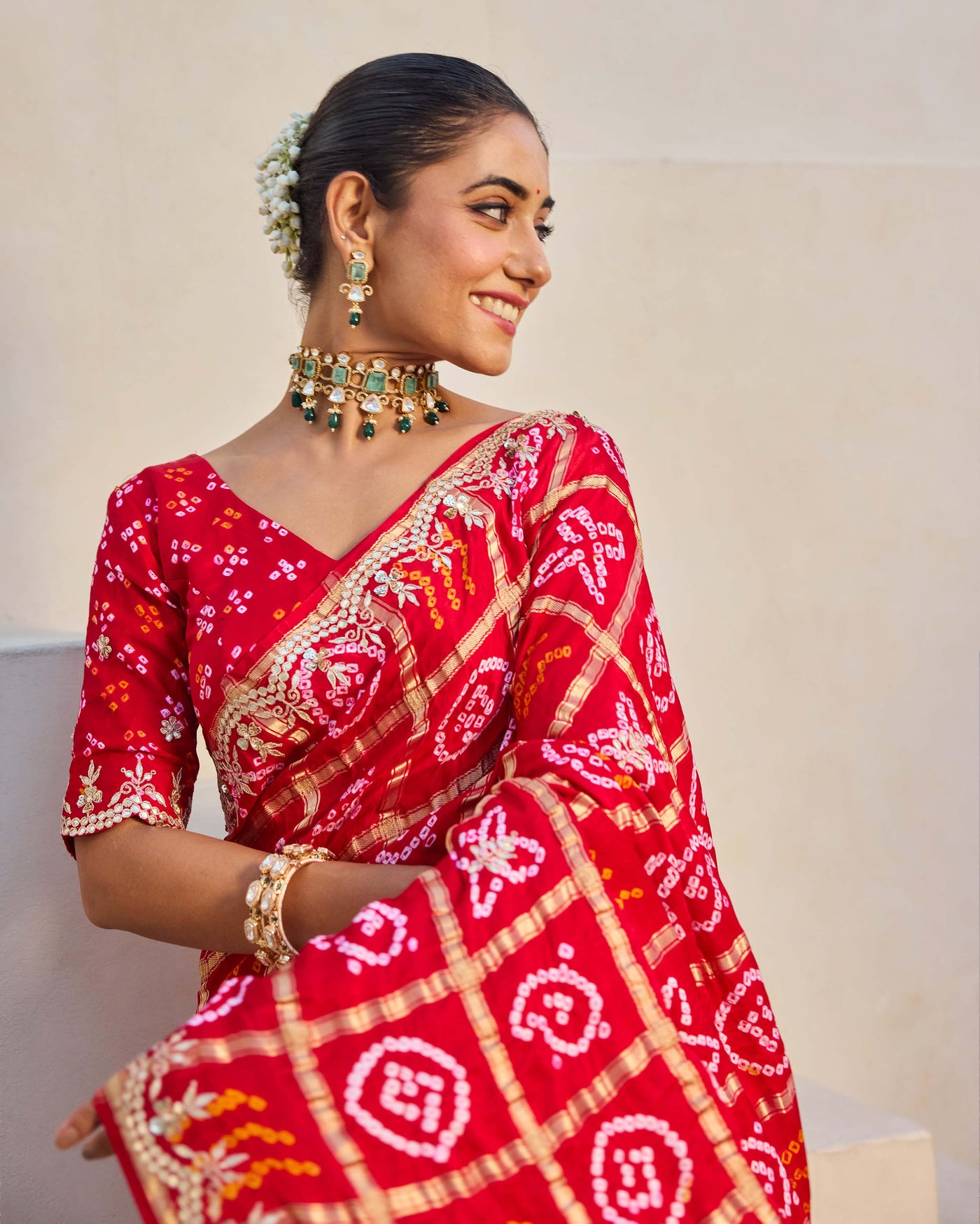 Dazzling Red Silk Bandhani Saree