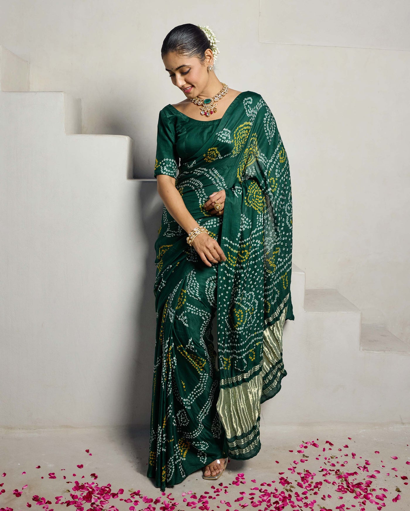 Elegance Bliss Green Silk Bandhani Saree