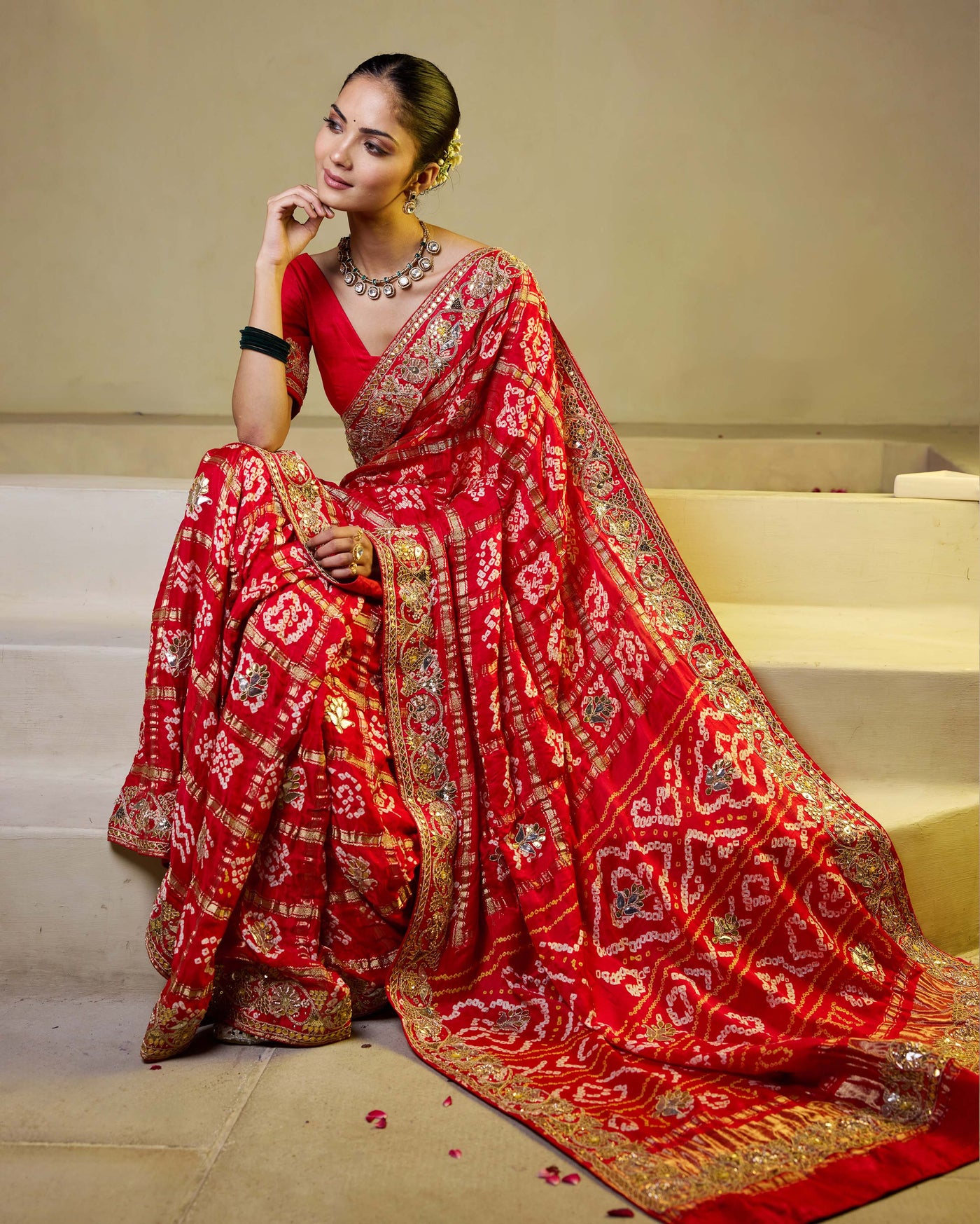 Shop Divine Red Silk Bandhani Saree for Women Online in India at Aachho