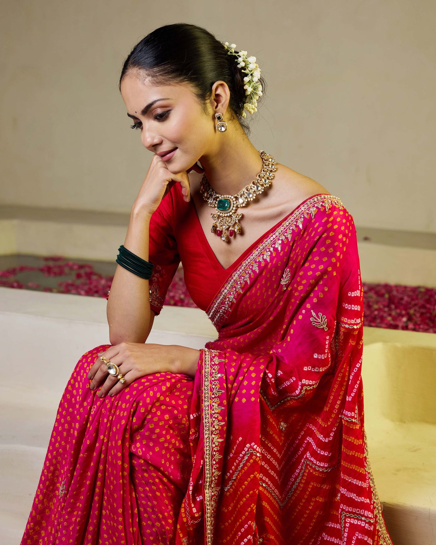 Whimisical Red-Pink Silk Bandhani Saree