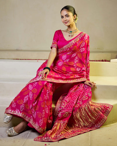 Rangoli Pink Silk Bandhani Saree