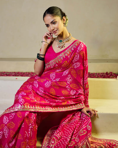 Rangoli Pink Silk Bandhani Saree