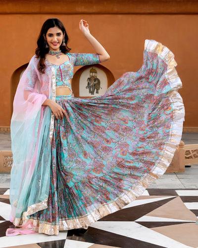 Festive, Reception Blue color Chanderi Silk fabric Long Lehenga Choli :  1670887