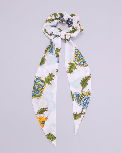 White Forest Handblock Scarf Scrunchie