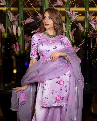 Delicate Lavender Handpainted Sharara Set