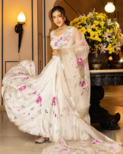 Buy White Net Embroidery Sweetheart Neck Pearl Draped Lehenga Saree Set For  Women by Rabani & Rakha Online at Aza Fashions.
