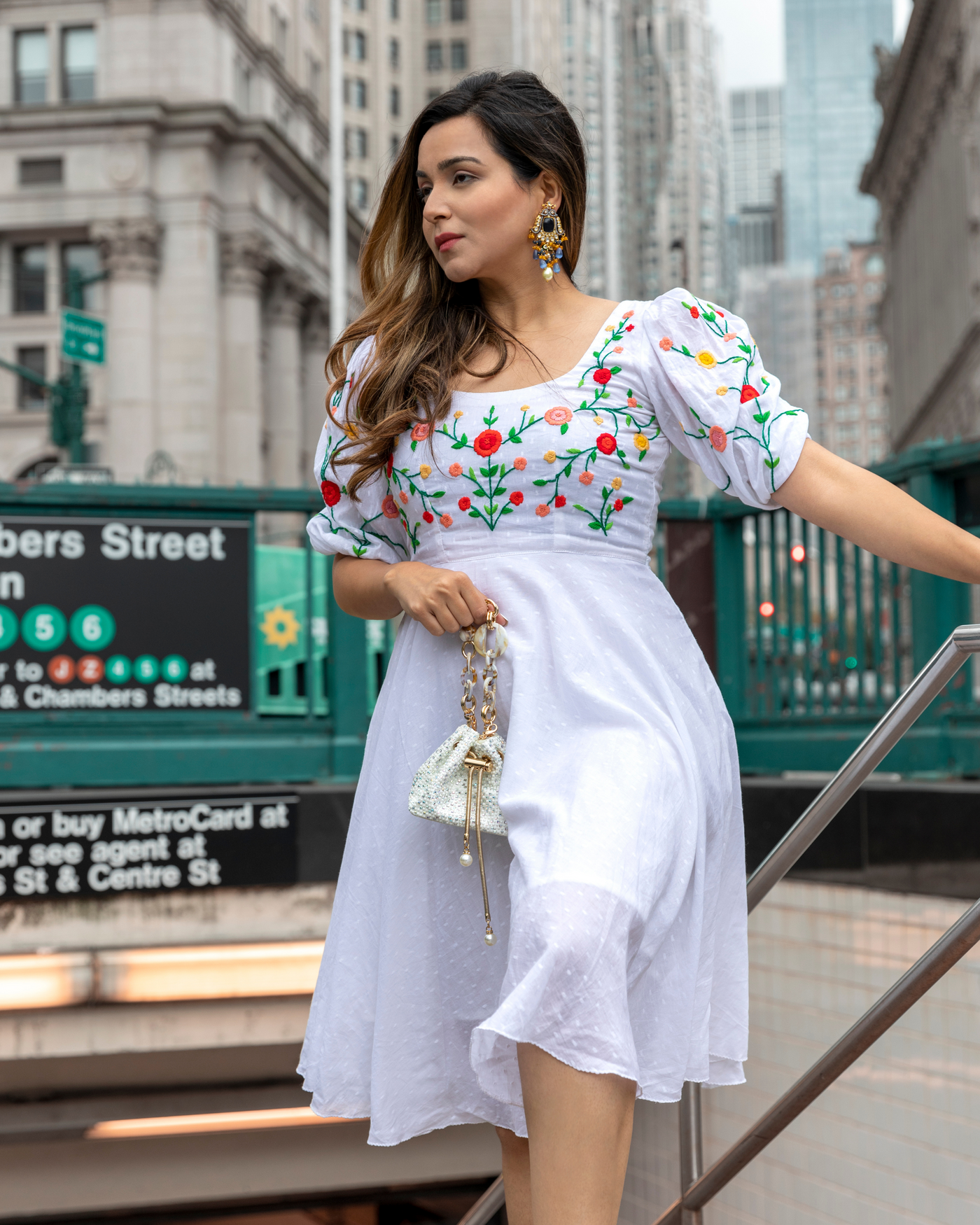 Floral Bunch Embroidered Cotton Dress