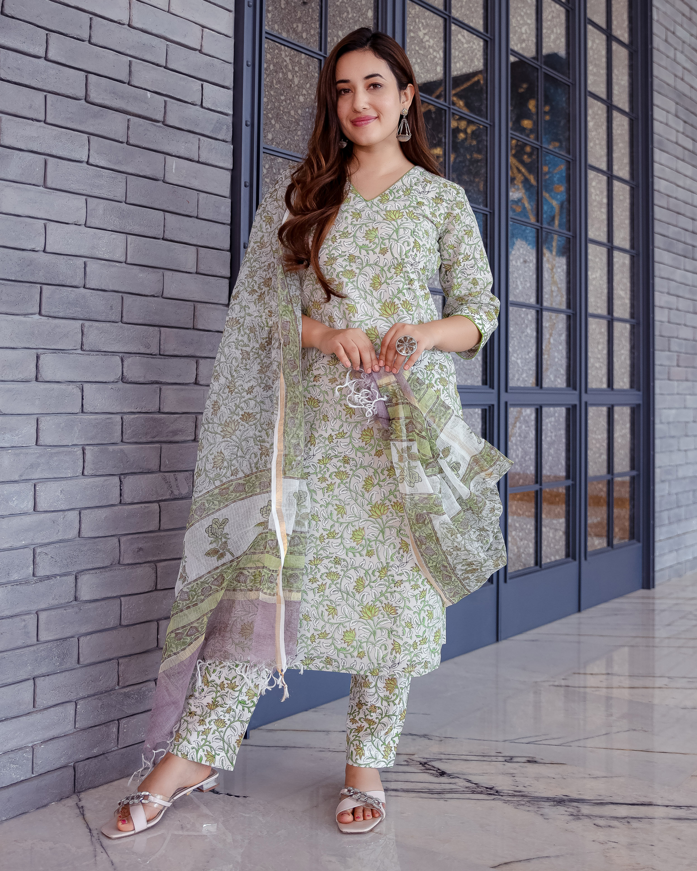 Marine Green Doriya Handblock Suit Set