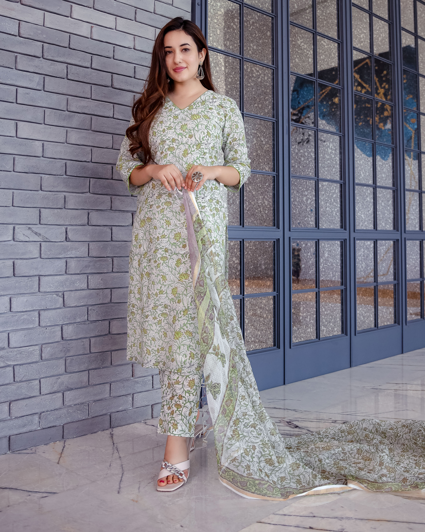 Marine Green Doriya Handblock Suit Set