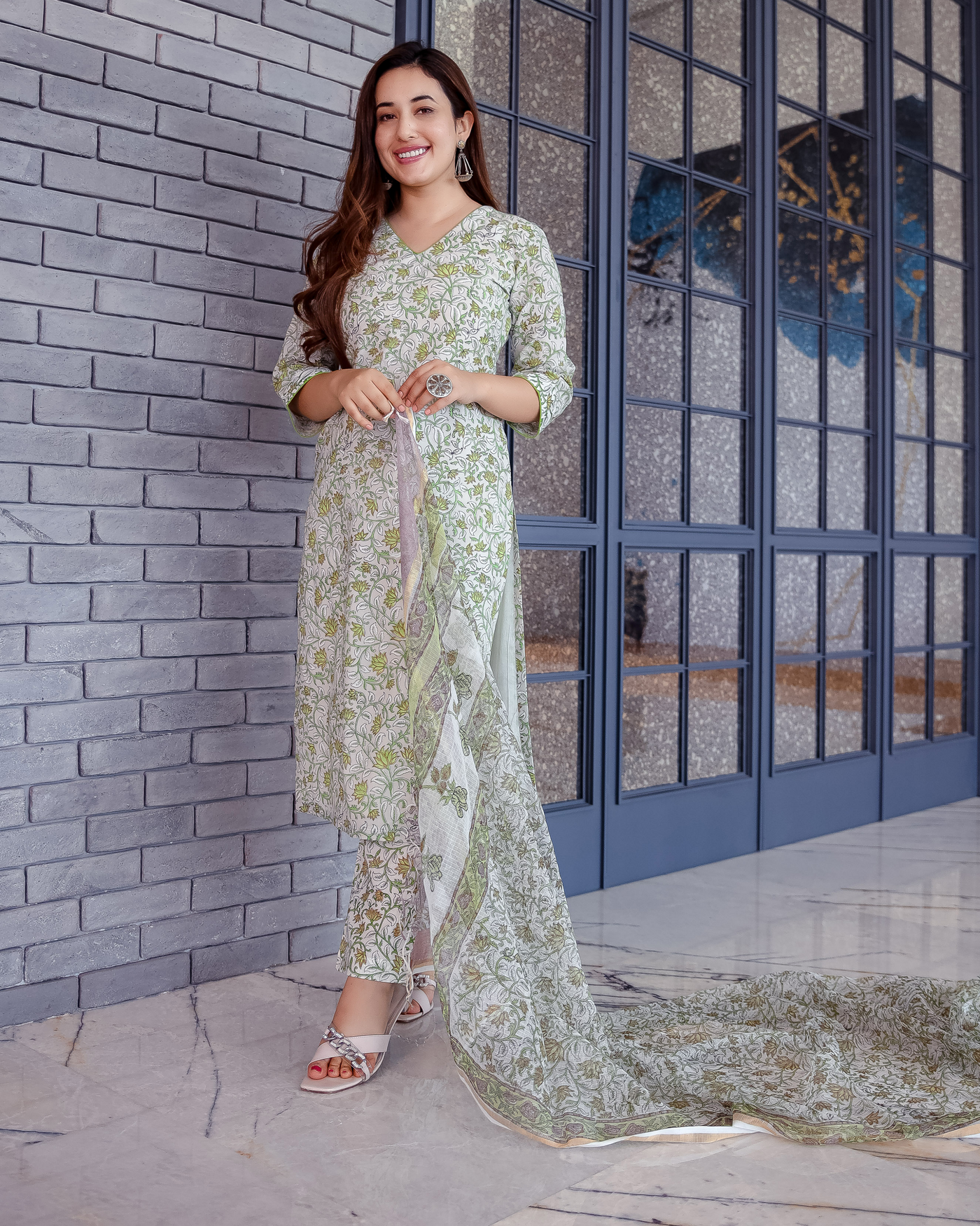 Marine Green Doriya Handblock Suit Set