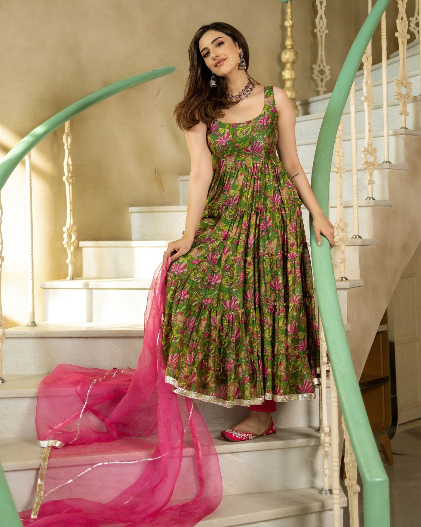 Beautiful Chanderi Silk Floral Printed Anarkali Suit