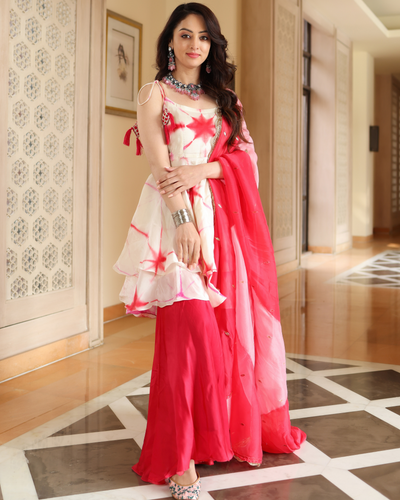 Buy OMANA BY RANJANA BOTHRA Pink Zareen Floral Embroidered Peplum Top And  Sharara Set Online | Aza Fashions