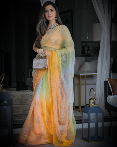 Designer Pink & Black Printed Saree Chiffon Printed Sarees – Lady India